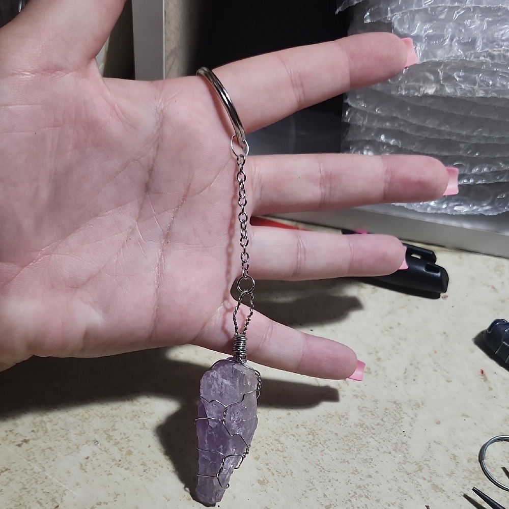 handwrapped stone keychain
